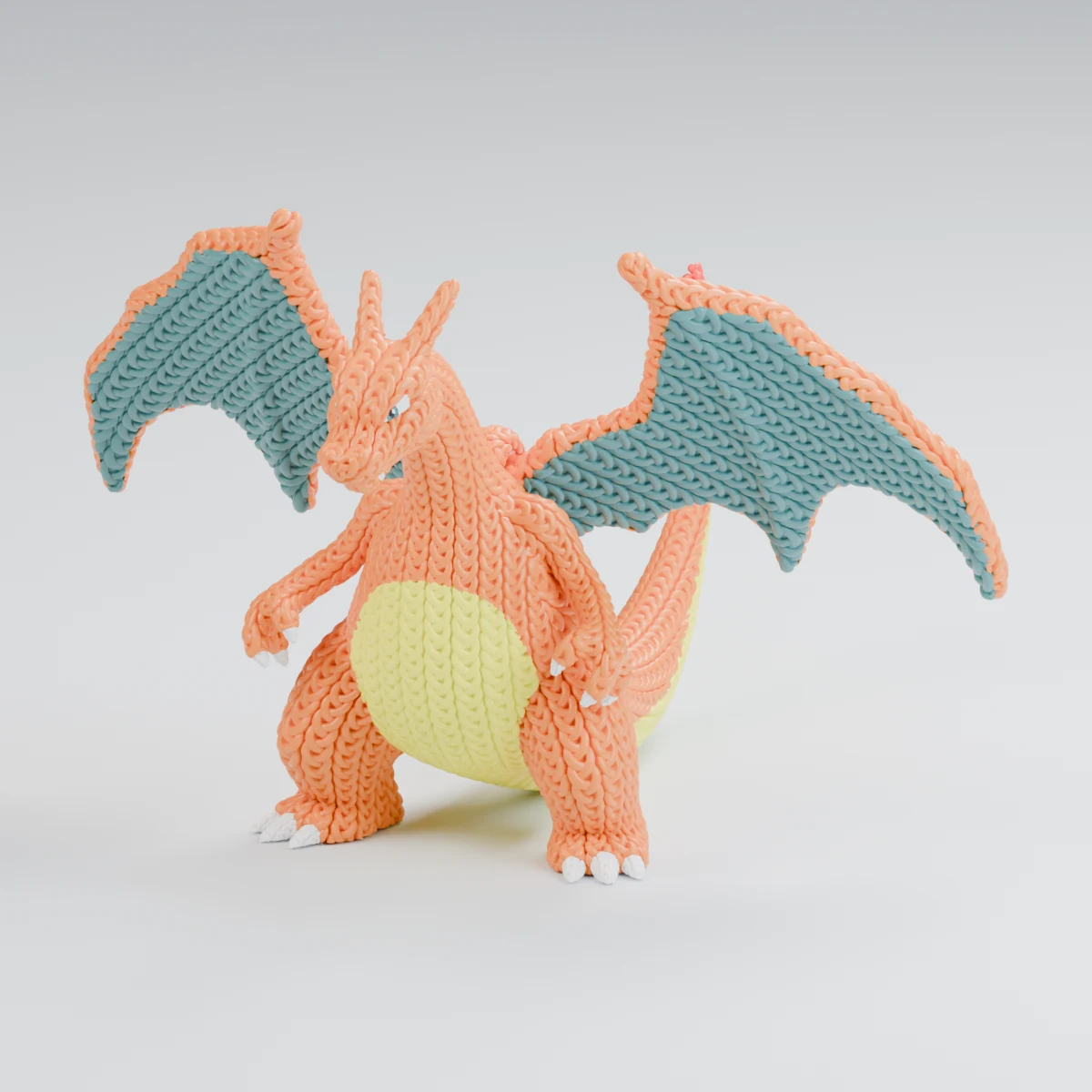 Detail van Charizard met gebreide textuur — studioafbeelding